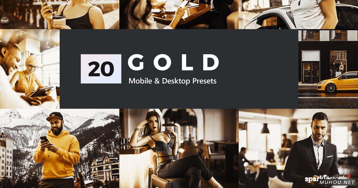 Luts调色预设-20套欧式金色奢华生活调色滤镜20 Gold Lightroom Presets and LUTs插图