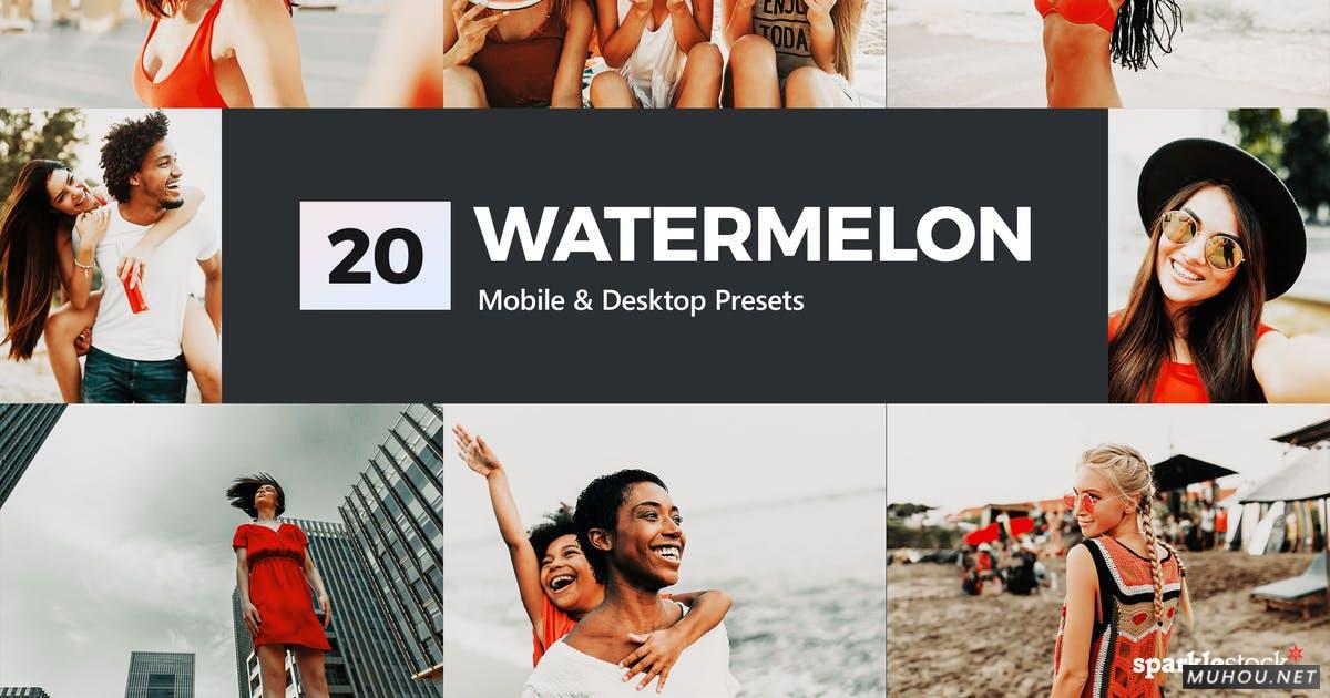 Luts调色预设-20个红色夏季海滩火热色调视频调色 20 Watermelon Lightroom Presets and LUTs